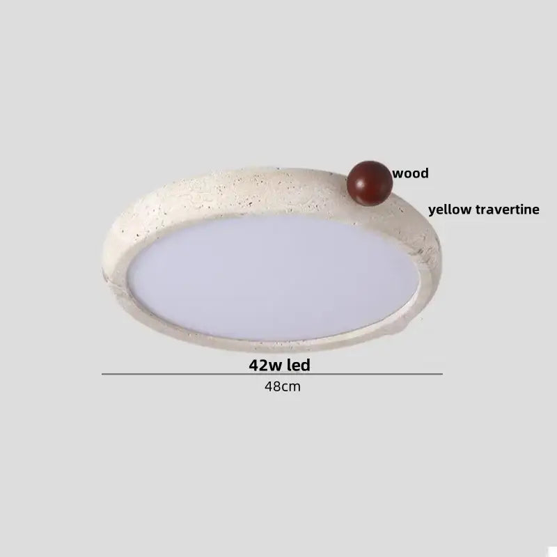 Decorbites led ceiling light with modern oval white stone frame yellow travertine accent and dark wood sphere detail