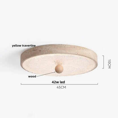 Decorbites led ceiling modern nordic circular light with yellow travertine ring and central wooden sphere 42w led integrated
