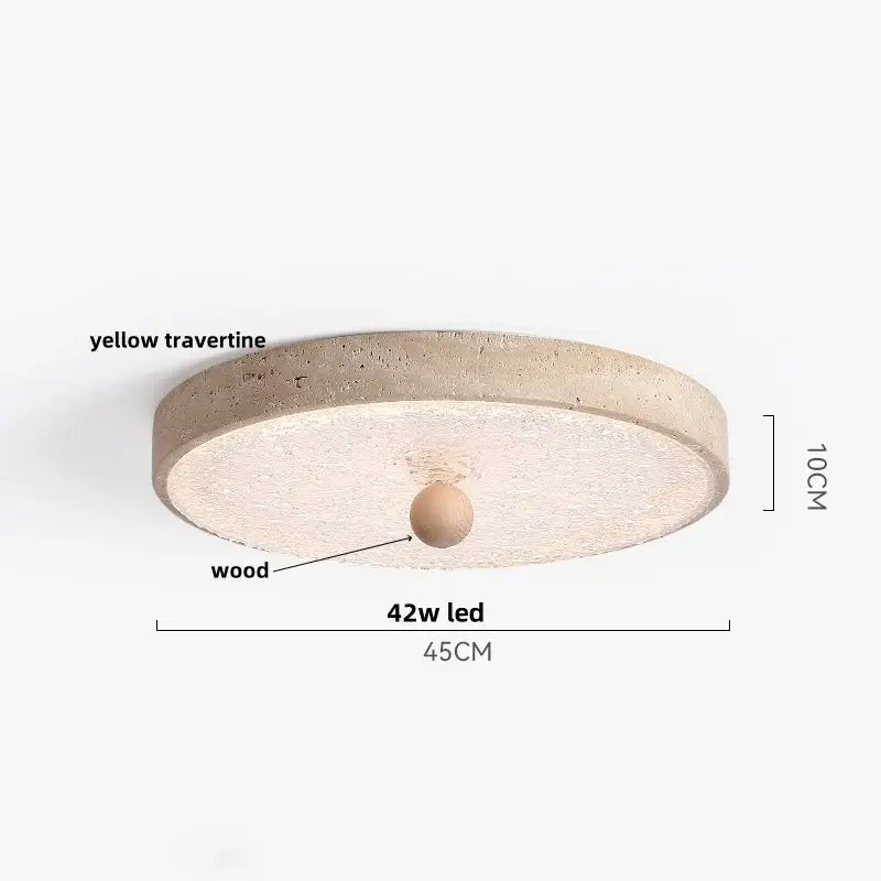 Decorbites led ceiling modern nordic circular light with yellow travertine ring and central wooden sphere 42w led integrated