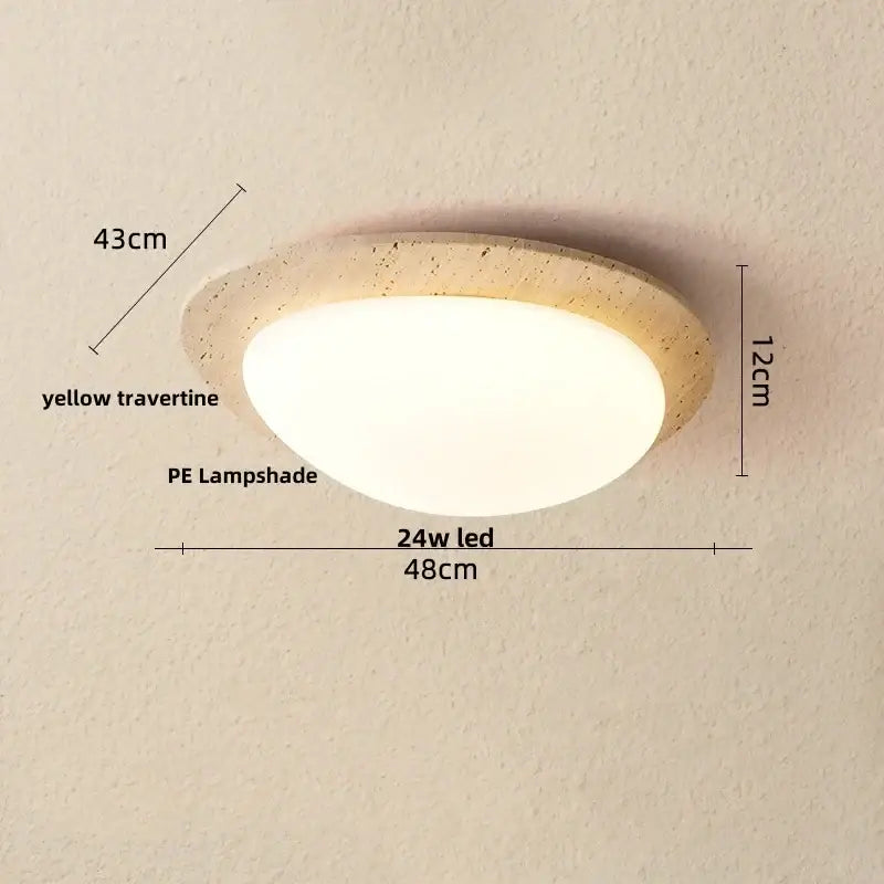 Circular decorbites led ceiling light with yellow travertine frame and white pe lampshade in modern nordic style
