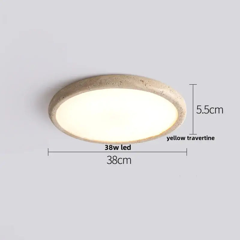 Decorbites led ceiling light with 38cm textured yellow travertine frame and illuminated white stone led panel