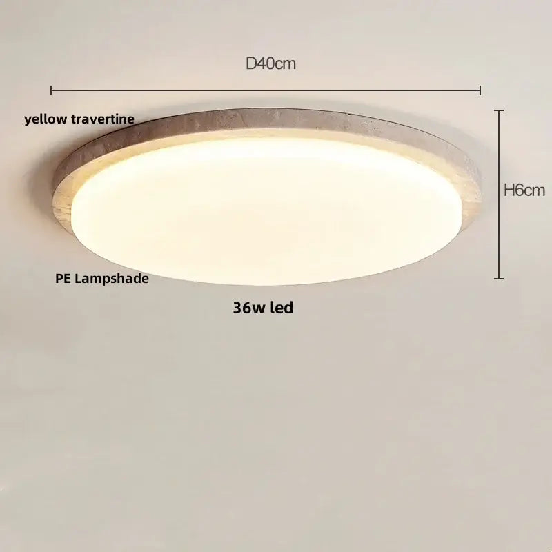 Circular decorbites led ceiling light with yellow travertine frame and translucent pe lampshade powered by 36w led