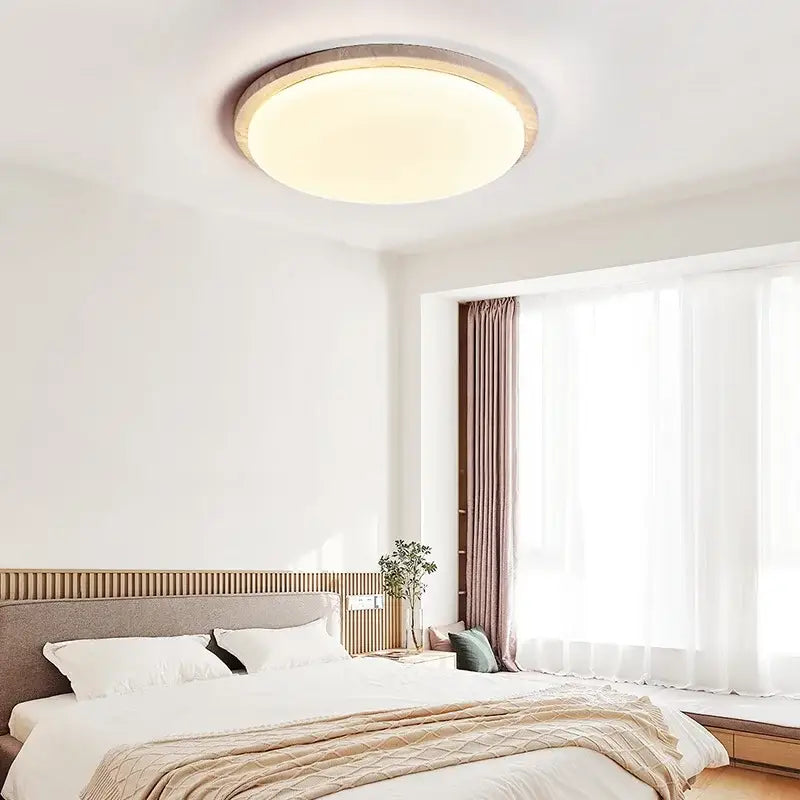 Decorbites led ceiling light with warm diffused glow and wooden-textured outer ring modern nordic design