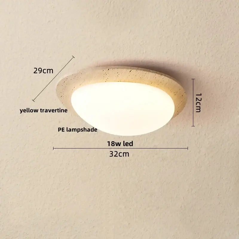 DecorBites led ceiling light with yellow travertine ring and white pe lampshade powered by 18w led energy efficient lamp