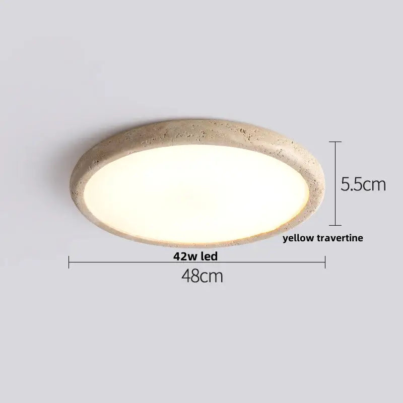 DecorBites led ceiling light circular with textured yellow travertine frame and warm diffused white LED glow