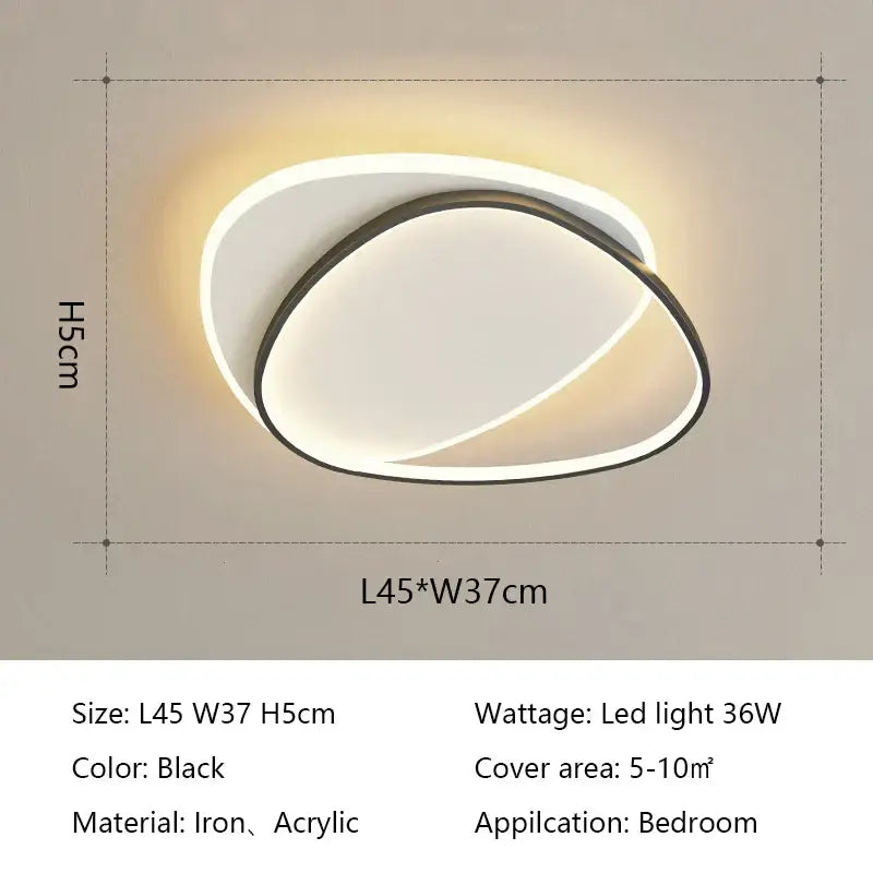 Modern black oval decorbites led ceiling light with iron and acrylic design emitting warm ambient glow for indoor use