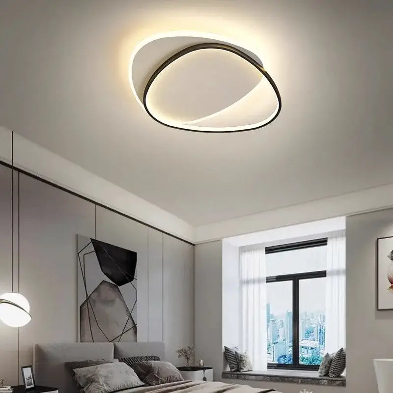 Modern minimalist decorbites led ceiling light with sleek black frame and soft white illuminated ring for indoor use