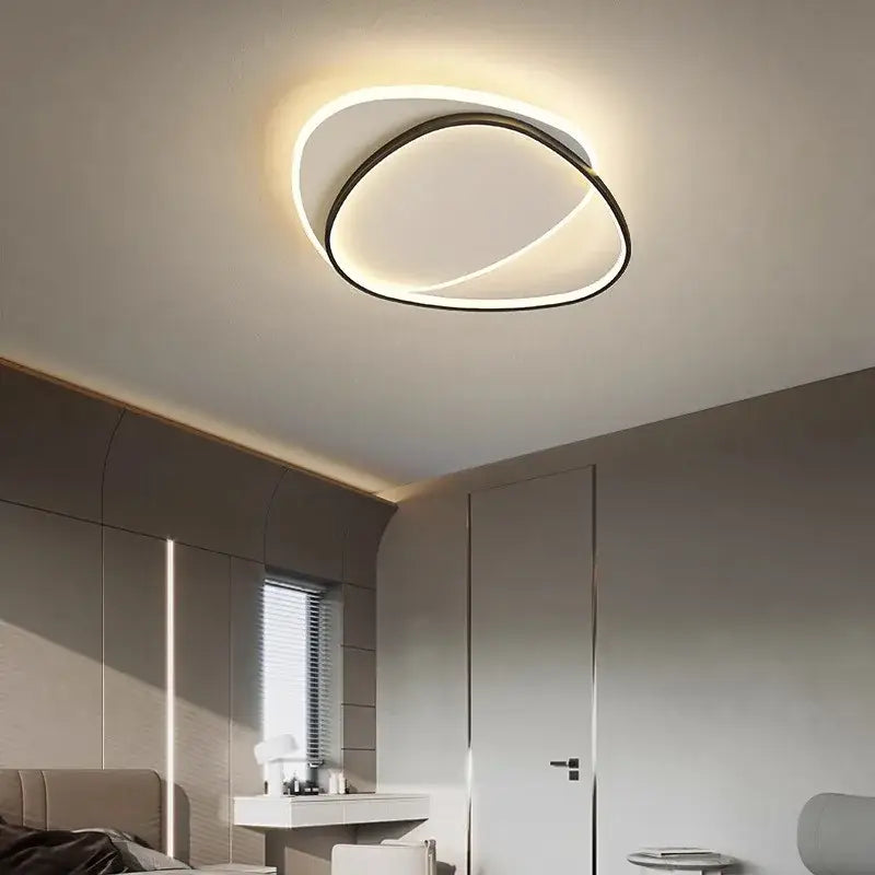 Modern circular decorbites led ceiling light with a sleek black frame and warm white led glow for indoor use
