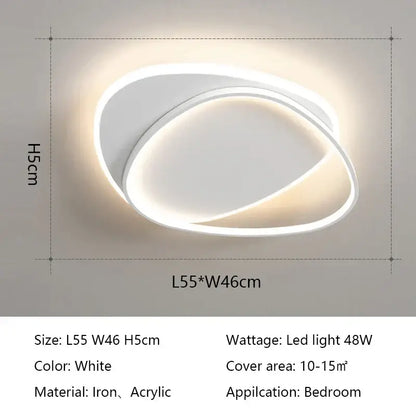 White modern decorbites led ceiling light with overlapping oval iron and acrylic design for indoor lighting fixtures