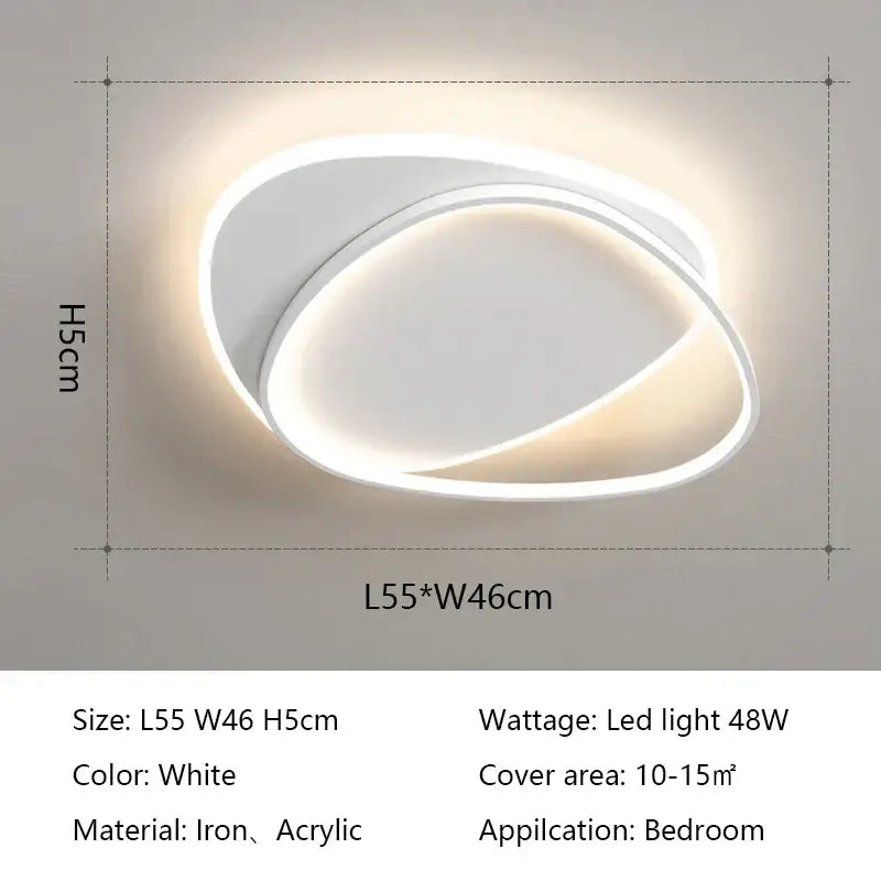 White modern decorbites led ceiling light with overlapping oval iron and acrylic design for indoor lighting fixtures