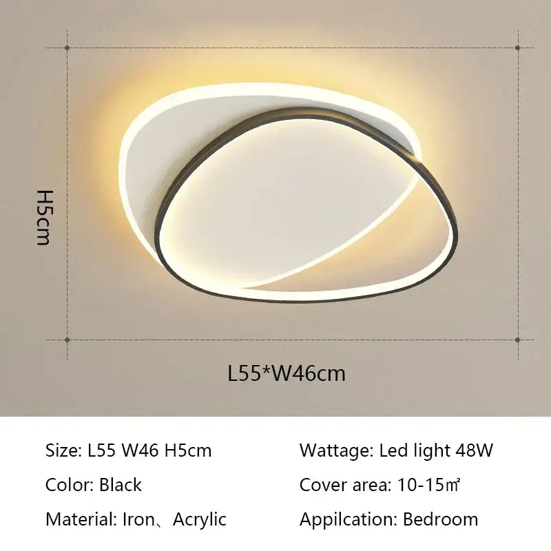 Modern black oval decorbites led ceiling light with sleek iron and acrylic design emitting warm ambient glow for indoor use