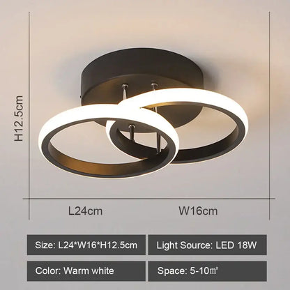 Modern black and white DecorBites led ceiling lights with two interlocking circular rings for living room lighting