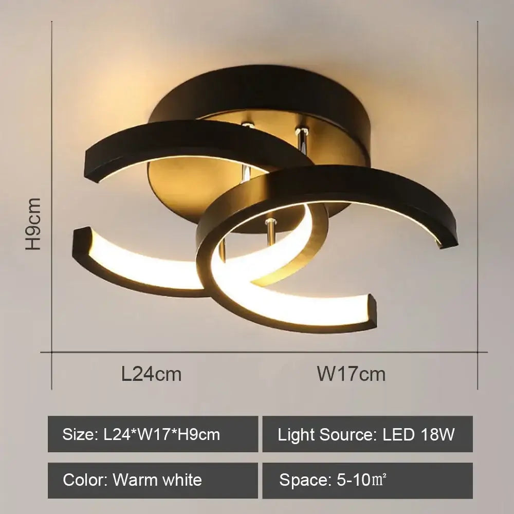 Modern black and gold DecorBites LED ceiling lights with sleek curved ring design for home and living room lighting
