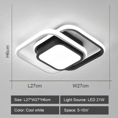Modern black and white DecorBites LED ceiling lights with a sleek layered square design for home and living room lighting