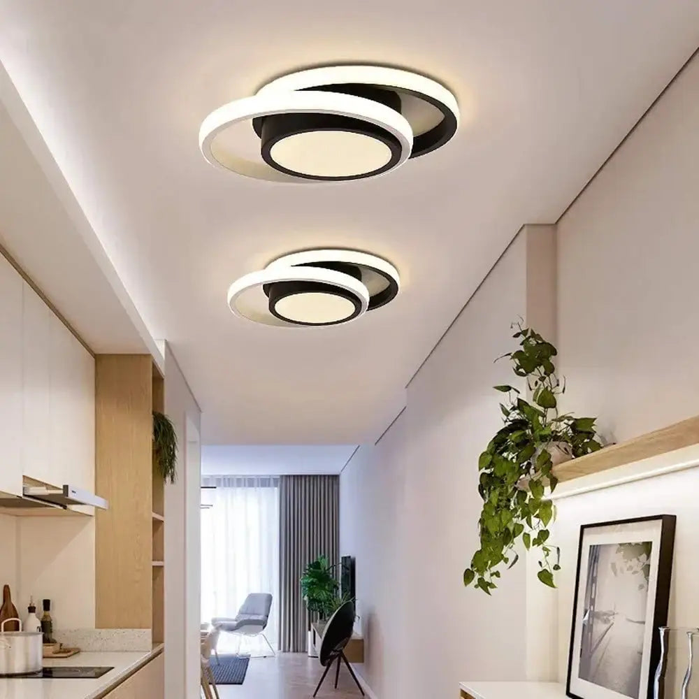 Modern black and white circular decorbites led ceiling light with concentric rings for home and living room lighting