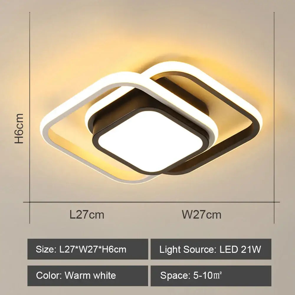 Modern square decorbites led ceiling light with layered white and black frames emitting warm white illumination