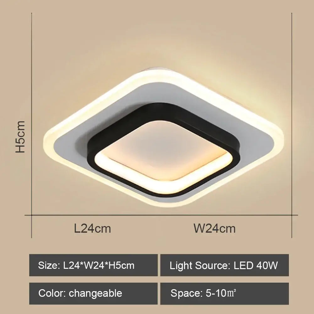 Modern square decorbites led ceiling light with a sleek black and white frame emitting warm ambient glow for living rooms