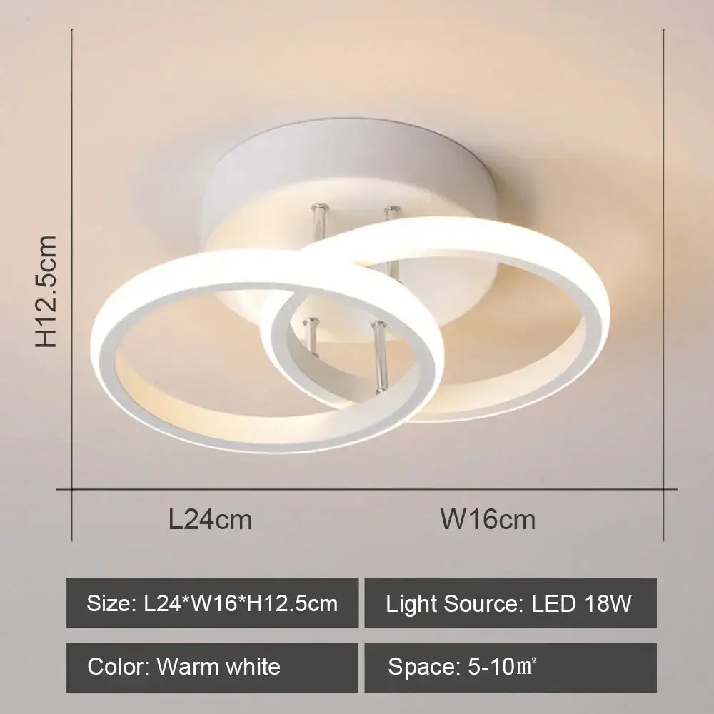 Modern white DecorBites LED ceiling lights featuring two interlocking circular rings for home and living room lighting