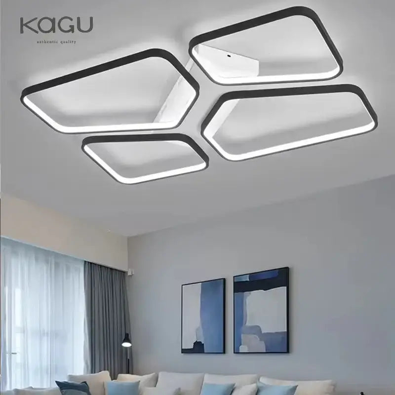 Modern rectangular decorbites led ceiling light fixture with black frames and white panels for living room and restaurant