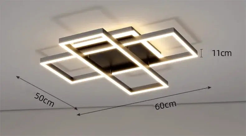 Modern decorbites led ceiling light with intersecting rectangular frames, metallic finish, warm white led illumination