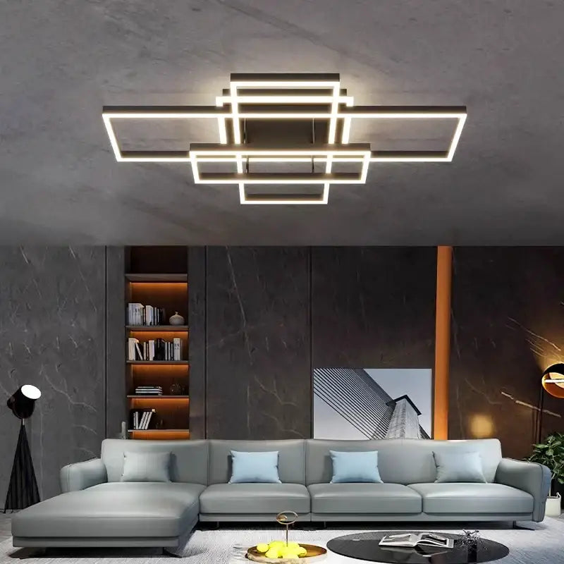 Modern geometric decorbites led ceiling lights with layered metallic rectangular frames for nordic boy bedroom decor