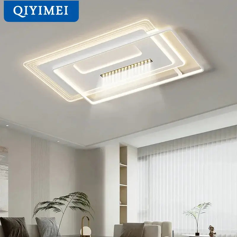 Modern rectangular decorbites led ceiling light with layered white led strips for living room and kitchen decor