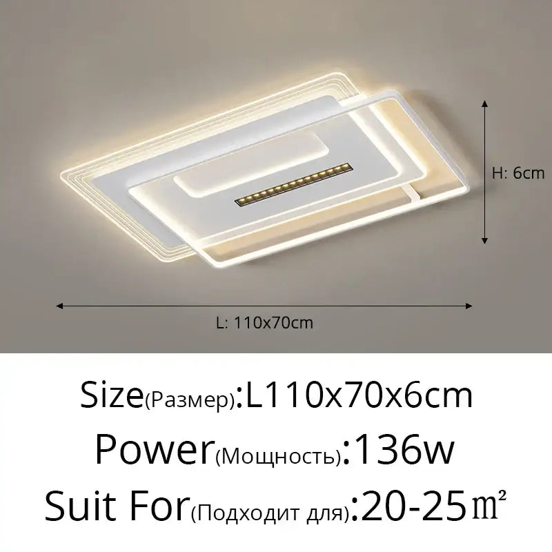 Modern rectangular decorbites led ceiling light with layered white acrylic panels and warm-toned leds for living rooms