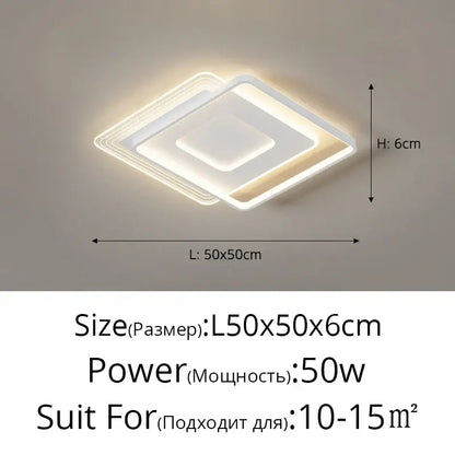 Modern white square decorbites led ceiling lights with layered led rings emitting warm glow for living room decor
