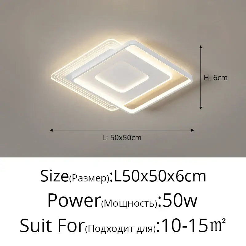 Modern white square decorbites led ceiling lights with layered led rings emitting warm glow for living room decor
