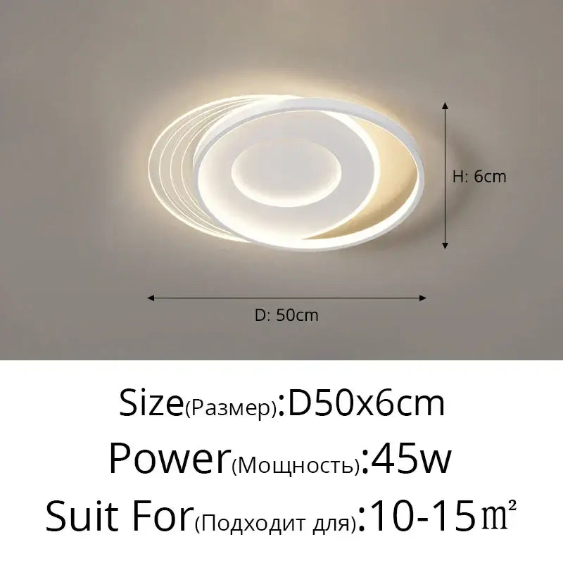 Modern white circular decorBites led ceiling lights with concentric rings and warm glow for living room and kitchen decor