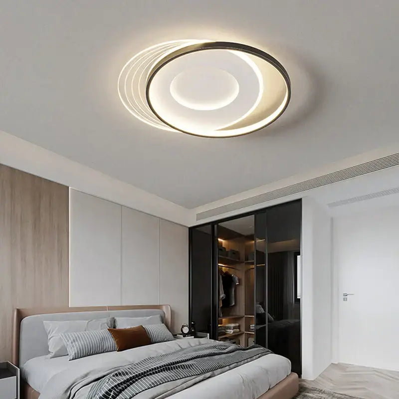 Modern decorbites led ceiling lights with warm led concentric rings and sleek metallic frame for living room decor