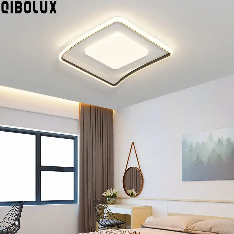 Modern square decorbites led ceiling light with white and gold frame and soft ambient illumination for home lighting