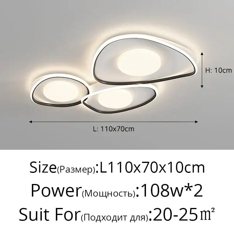 Modern minimalist decorbites led ceiling lights with three oval warm white led panels in sleek silver frames