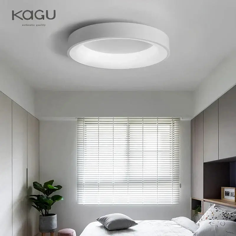 White circular dimmable decorbites led ceiling light with modern minimalist design featuring kagu brand logo