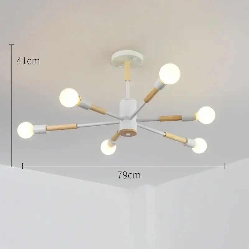Modern white and wood-toned decorbites led ceiling lights with six arms and spherical bulbs for livingroom and bedroom