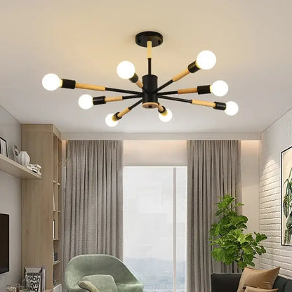 Modern black and wood-toned decorbites led ceiling lights with multiple exposed bulbs for livingroom and bedroom ceiling lights