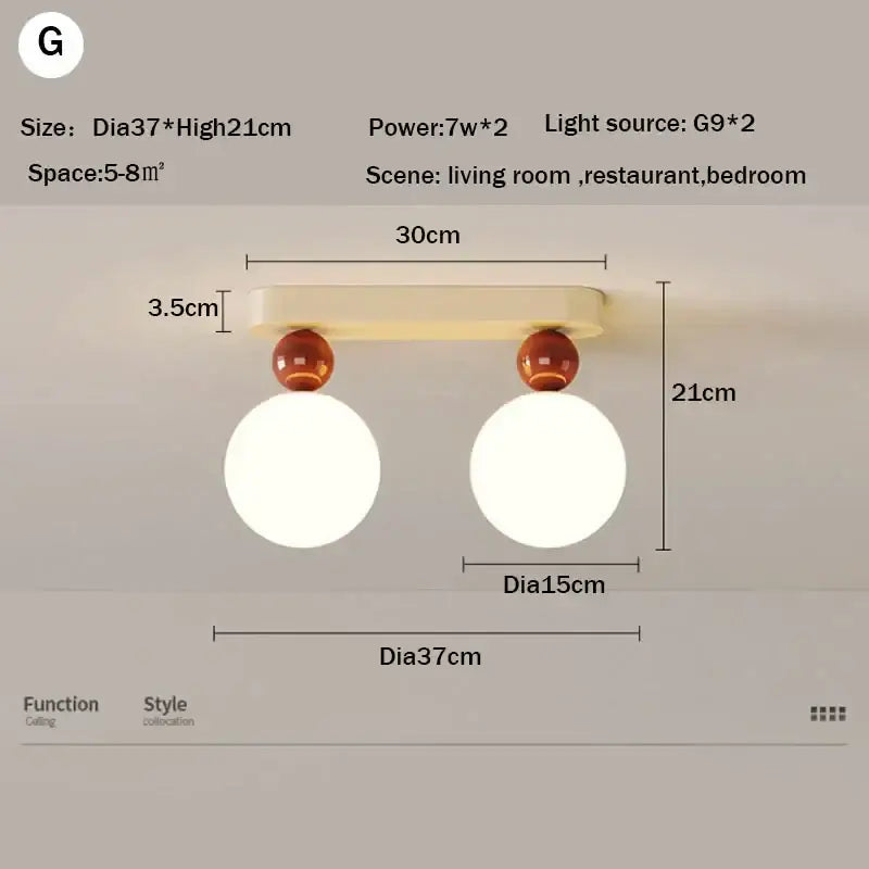 Modern decorbites led ceiling moon wall lamp with cream rectangular bar and white glass shades on wooden spheres
