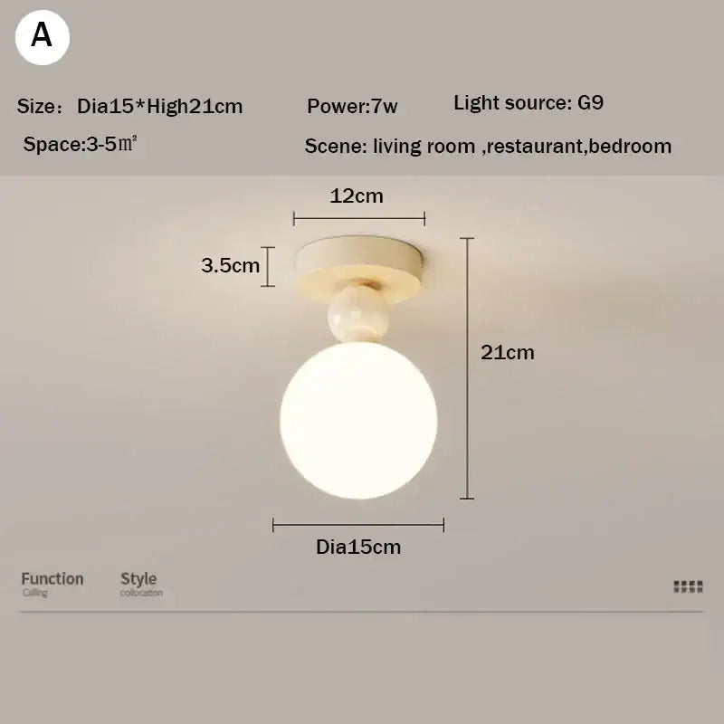 Cream-colored DecorBites LED ceiling moon wall lamp with frosted glass globe and matching circular base for bedroom lighting