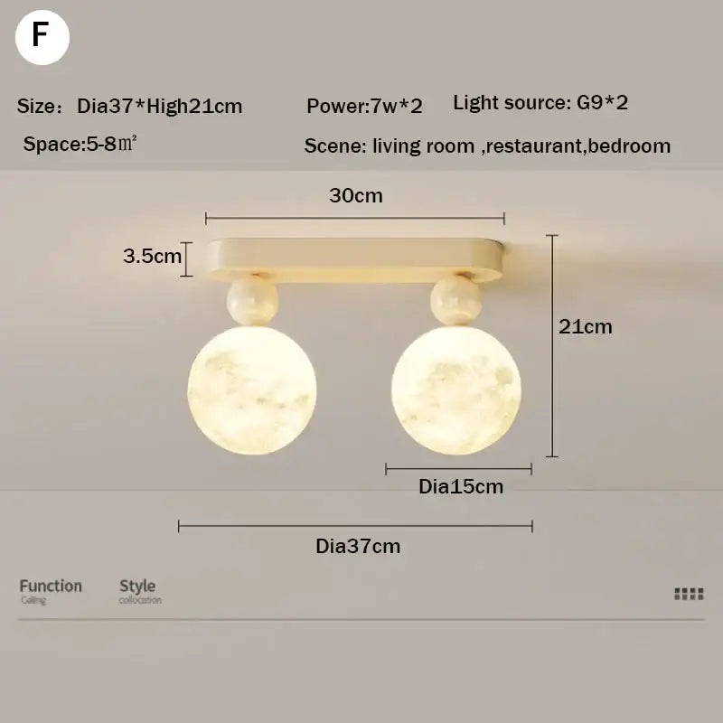 Cream-colored decorbites led ceiling moon wall lamp with two textured spherical bulbs on a sleek horizontal bar