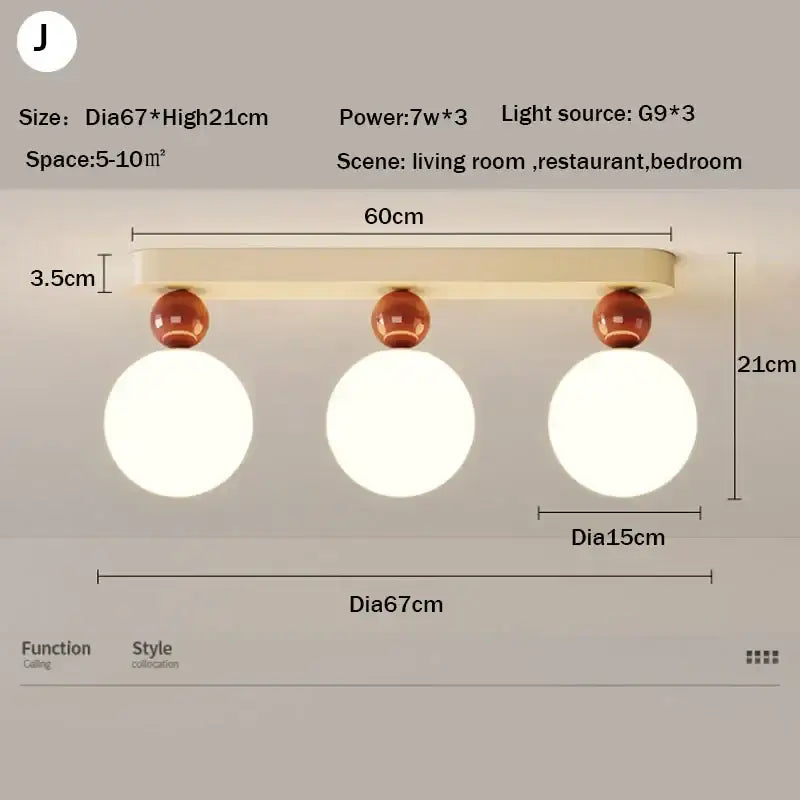 Modern three-light decorbites led ceiling fixture with cream rectangular bar and warm led ceiling moon bulbs for bedroom lighting