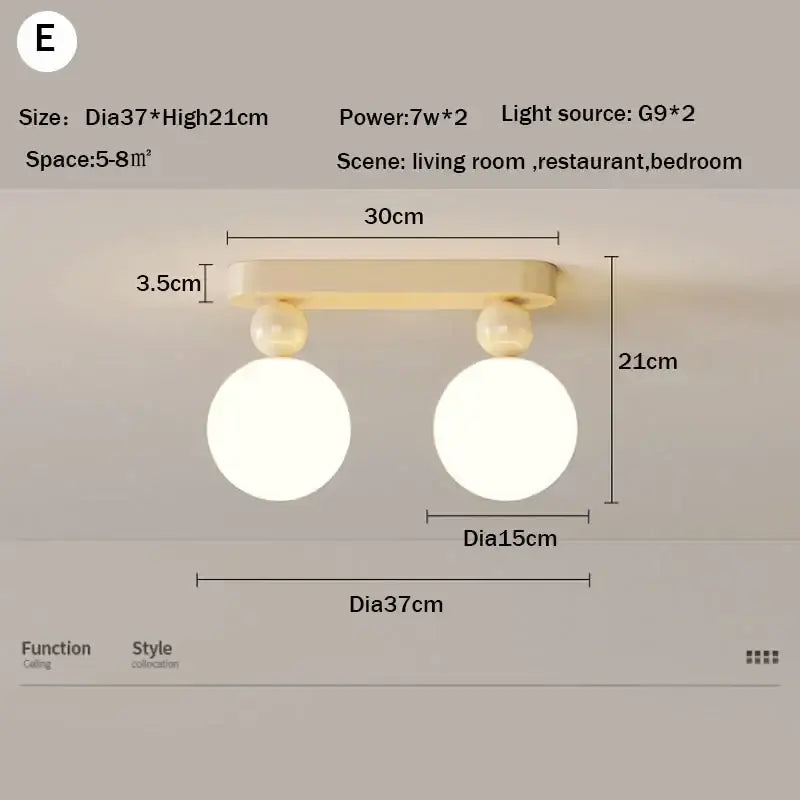 Cream-colored DecorBites LED ceiling moon wall lamp with frosted glass globes and minimalist metal bar for bedroom lighting
