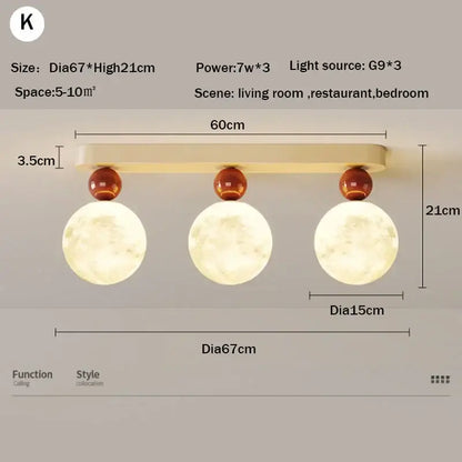 Decorbites led ceiling moon wall lamp minimalist bedroom fixture with three warm white spherical lights and amber orbs