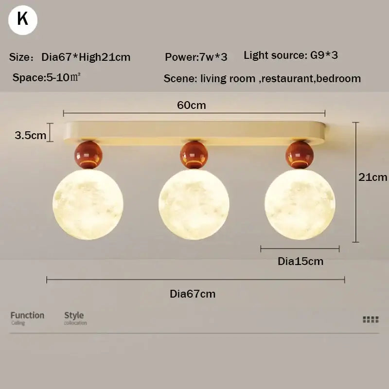 Decorbites led ceiling moon wall lamp minimalist bedroom fixture with three warm white spherical lights and amber orbs