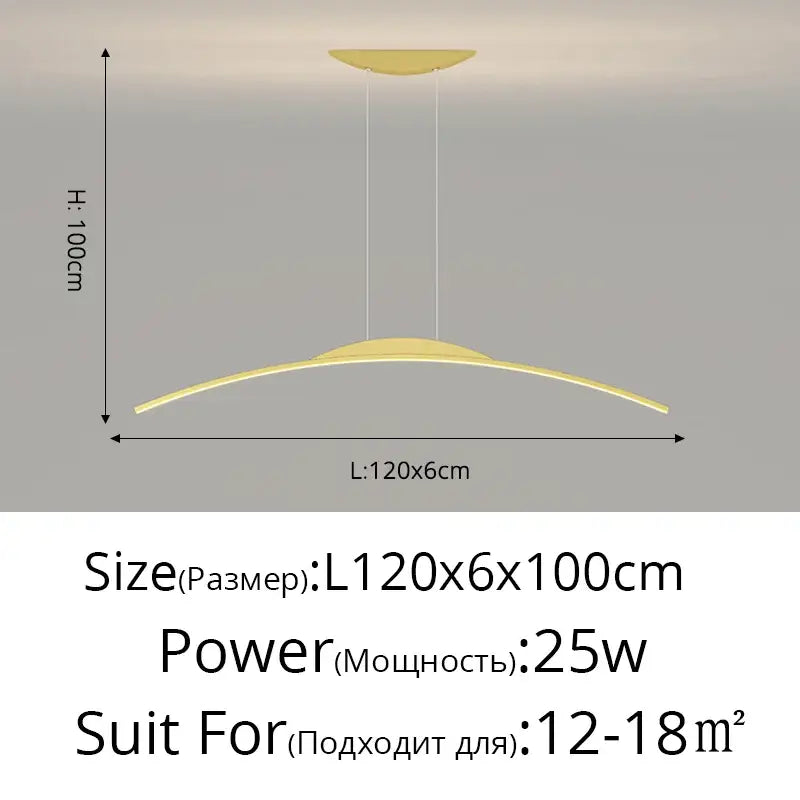Decorbites led ceiling pendant lamp with curved gold finish and minimalist design height adjustable for home decor