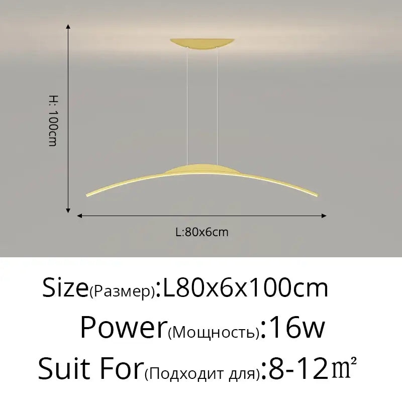 Modern minimalist decorbites led ceiling pendant lamp with sleek curved golden finish and thin suspension cords