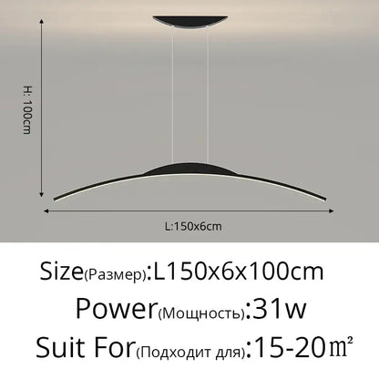 Modern black curved decorbites led ceiling pendant lamp with minimalist design and adjustable thin hanging cords