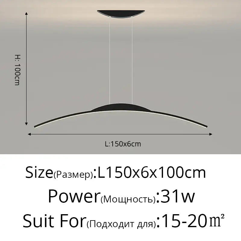 Modern black curved decorbites led ceiling pendant lamp with minimalist design and adjustable thin hanging cords