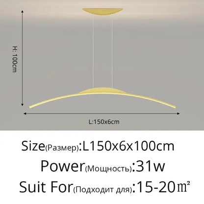 Modern gold-toned decorbites led ceiling pendant lamp with sleek curved design and height adjustable minimalist chandelier