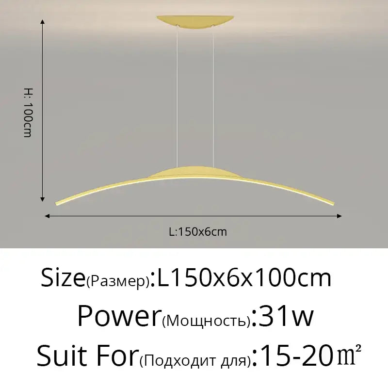 Modern gold-toned decorbites led ceiling pendant lamp with sleek curved design and height adjustable minimalist chandelier
