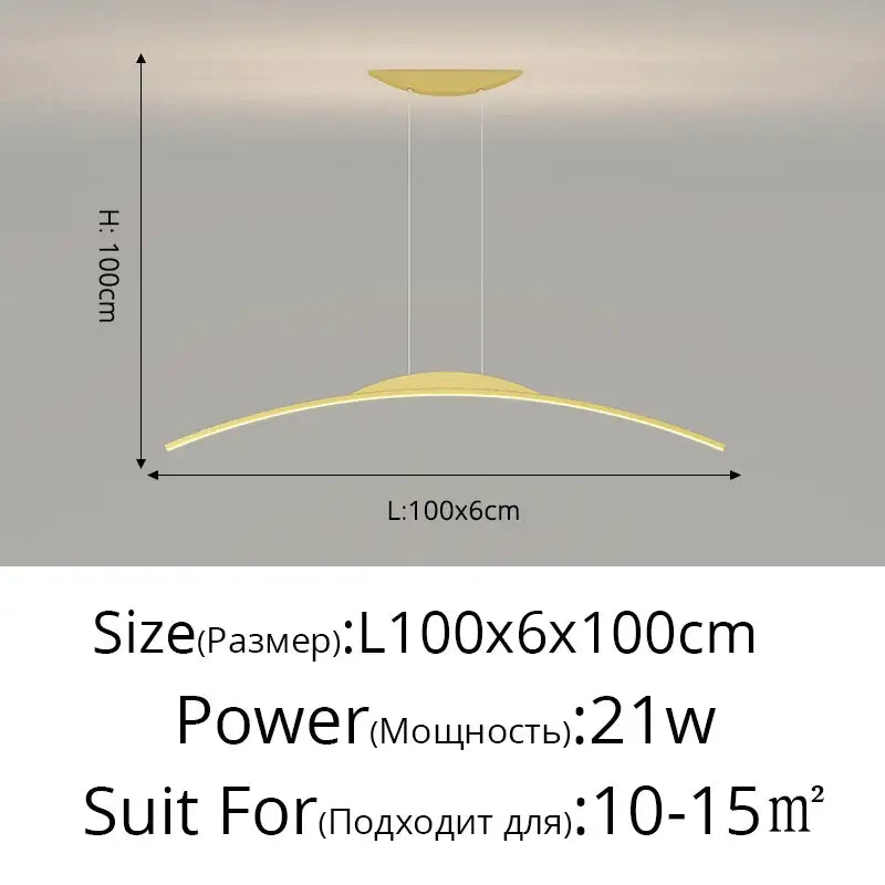 Modern gold-toned decorbites led ceiling pendant lamp with sleek curved design and minimalist aesthetic for home decor